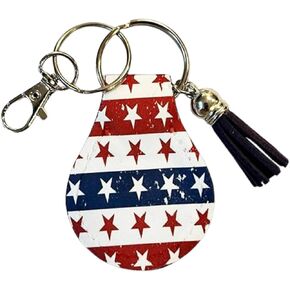 Americana Neoprene AirTag Case Keychain - Patriotic Red, White, and Blue Design, Compatible with Apple AirTag for Keys & Wallets - Anti-Scratch GPS Tracker Holder with Ring and Clip