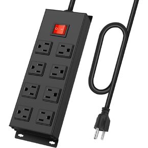 HHSOET Metal Magnetic Power Strip, 8 Outlet Mountable Socket, Wall Mount Heavy Duty Surge Protector, Catering for Your Every Need, Gaming Table Outlet with 6 FT Power Cord.(Black)