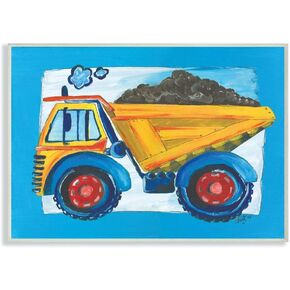Stupell Industries Room by Stupell Yellow Dump Truck with Blue Border Canvas Wall Art, 16 x 20, Design by Artist Bealook Kids