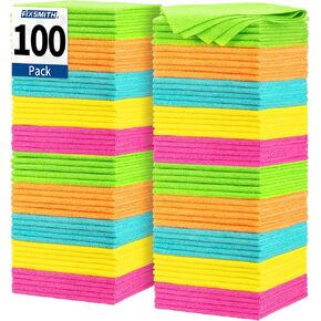 FIXSMITH Microfiber Cleaning Cloth, 100 Pack Shop Towels, Lint-Free Car Wash Towels, All-Purpose Absorbent Cleaning Rags for Housekeeping, Dust Cloth for Office, Mechanic, Automotive （12inx12in）