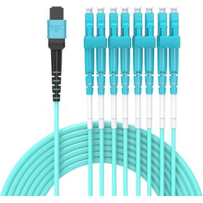 2M MPO/MTP to 8 x LC (4 Duplex) 8 strands Breakout Cable,QSFP 40GBase-SR4, OM3 Fanout Fiber Optic Cable - Aqua, 2 meters