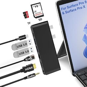 Surface Pro 9 Hub Docking Station - with 4K HDMI, Thunderbolt 4(8K Video+40Gbps+100W Power), 100M Ethernet, USB3.0, SD TF Card Slot, 3.5mm Audio, Triple Display for Surface Pro X/Pro 9 Accessories