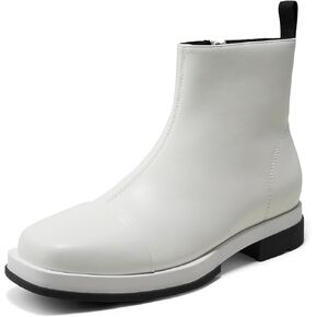Arromic Women's Ankle Boots Square Toe Low Heel Booties Leather Zipper Dress Short Boots for Women