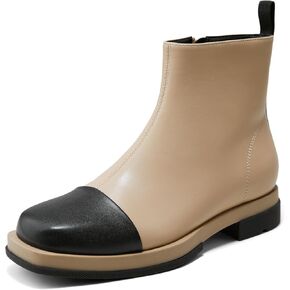 Arromic Women's Ankle Boots Square Toe Low Heel Booties Leather Zipper Dress Short Boots for Women in Kuwait