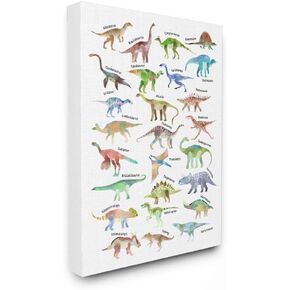 Stupell Industries Children's Dino Chart Dinosaur Reptile Fantasy Fun Watercolor, Designed by Ziwei Li Wall Art, 16x20, Gallery Wrapped Canvas