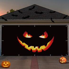 Halloween Garage Door Banner Pumpkin Large Hanging Backdrop Garage Door Cover Halloween Garage Wall Decorations for Outdoor Indoor Holiday Halloween Party Wall Home Window Yard (8 x 16 ft)