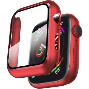Smiling Case Compatible with Apple Watch Series 6/SE/Series 5/Series 4 44mm with Built in Tempered Glass Screen Protector,Overall Protective Hard PC Case Ultra-Thin Cover- Red in Kuwait
