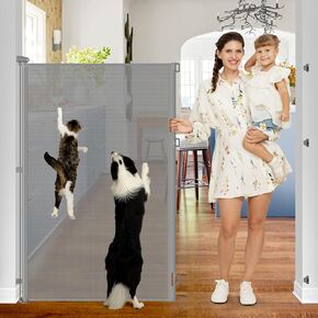 55" Tall Retractable Baby Gates Extra Tall Cat Gate for Doorway, Extends to 55" Wide Retractable Dog Gate Indoor Tall Baby Gates for Dogs, Outdoor Gates for Decks Extra Tall Dog Gate - No Jumping/Gray