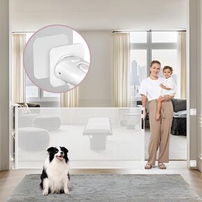 Punch Free Retractable Baby Gate Extra Wide Dog Gate, 75" Wide Retractable Dog Gate, Mesh Baby Gate Retractable Gate, No Drill Baby Gate for Stairs, Doorways, Kitchen, Decks, Indoor & Outdoor, White