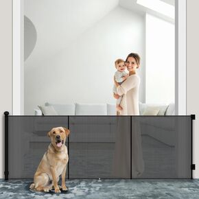 150" Retractable Baby Gates, 34" Tall Dog Gate, Retractable Baby Gates, Adjustable Baby Gate, Mesh Baby Gate with Reinforced Strip Design, Retractable Gate for Stairs, Doorways, Hallways(Gray)