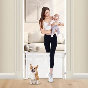 Short Dog Gate 20"-30" Wide Narrow Baby Gate 24" Tall Retractable Baby Gate to Step Over Short Baby Gate for Stairs Low Pet Gate Indoor Mesh Doggie Gates Puppy Gate for Doorway, White