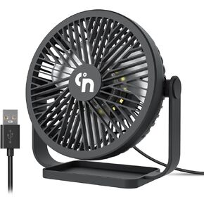 WiHoo USB Desk Fans Small Quiet Electric Plug in,3 Speeds Desktop Cooling Mini Fan with LED Night Lights,360°Rotation Small Desk Fan for Home Office Desktop Office Table 5.3 Inch (T5-03)