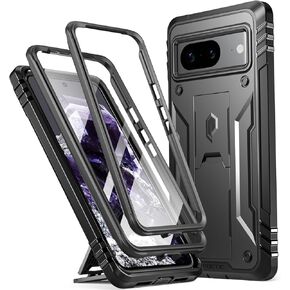 Poetic Revolution Case for Google Pixel 9 Pro XL 5G 6.8 inch, Built-in Screen Protector Work with Fingerprint ID, Full Body Military Grade Rugged Shockproof Protective Cover Case with Kickstand, Black