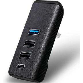 USB 3.0 Hub for Tesla Glove Box, Designed Shape for Tesla Model 3/Y, USB Extender Compaitble with Tesla Model Y 2021-2024 and Model 3 2021-2023 Other Car-Lychee Leather Covered