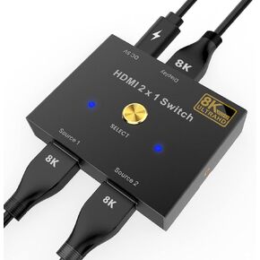 YMOO 8k HDMI Switch 4k@120hz Splitter,Hdmi Switcher 2 in 1 Out,High Speed 48Gbps HDMI 2.1 Chip,Extender Cable 28AGW for 8k@60hz,Metal for PS4/PS5/Xbox/Roku/TV/Fire Stick/Gaming Monitor