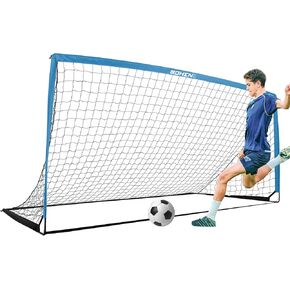 هدف كرة قدم محمول من الحديد مقاس 12x6FT من BOHEN للأطفال في الفناء الخلفي مع حقيبة حمل - متعة لألعاب التدريب الداخلية في الهواء الطلق للأطفال والشباب والكبار، لسهولة التخزين والنقل (رمادي أزرق، قطعة واحدة) in Saudi Arabia