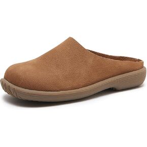 Women's Genuine Leather Rubber-Soled Non-Slip Mules, Casual Soft Leather Flat Slingback Comfory Half Loafers Causal Slippers for Work Walking