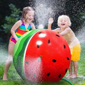 iGeeKid نفخ الرش للأطفال، 35 "البطيخ العملاق رذاذ الماء الكرة Spary من 4 جوانب رش المياه للأطفال الصغار الصيف ألعاب المياه في الهواء الطلق لساحة حديقة المياه الطرف