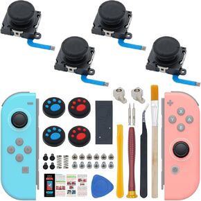 SmaFsan Joycon Joystick Replacement Repair Kit 4 Pack, for Fix Drift Nintendo Switch Joy-Con Controller for Switch Lite Joystick Parts Replacement Left/Right Analog Thumb Stick, Metal Latch