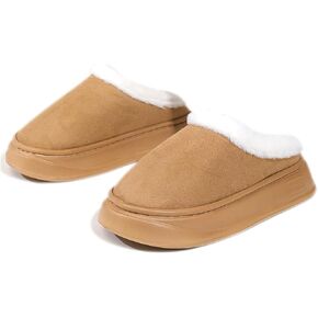 Harssidanzar Women's Platform Mini Boots Slippers for Women Suede Short Ankle Indoor Slippers Slip on Fur Fleece Lined HL210US