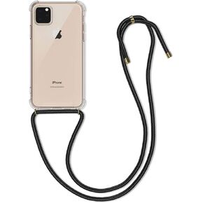 kwmobile Crossbody Case Compatible with Apple iPhone 11 Pro Max Case - Clear TPU Phone Cover w/Lanyard Cord Strap - Transparent/Black