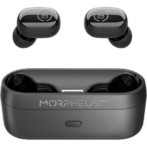 Morpheus 360 Spire True Wireless Earbuds, Wireless Microphone, Bluetooth 5.2 Wireless Ear Buds, One Touch Media Control, Waterproof Earbuds, with Recharging Earbud Case - Slate Gray