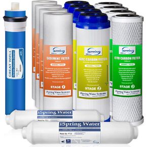 iSpring F7-GAC for Standard 5-Stage Reverse Osmosis RO Systems 1-Year Replacement Supply Filter Cartridge Pack Set, 7 Count (Pack of 1), White