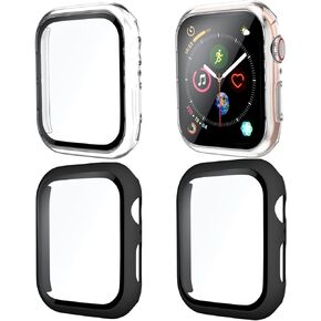 GEAK Compatible with Apple Watch Screen Protector 41mm, Full Cover Hard PC Tempered Glass Film Compatible with Apple Watch Series 9 Screen Protector 41mm Women Men 4pack Sliver/Clear/Rose/Starlight