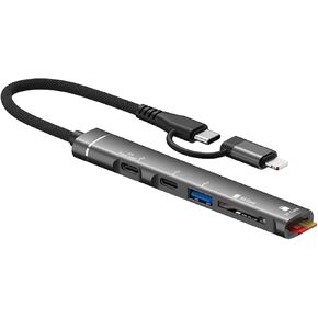 USB C Hubs with Lightning Port, 5-in-1 Multi USB HUB with 2 x USB Type C Port/1 x USB 3.0 Port and SD/TF Card Reader Slot,Compatible with iPhone 15/iPad Pro,Laptop,USB Flash Drive/Keyboard/Mouse