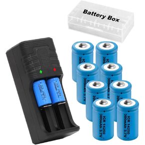 14250 Battery Charger with 8X 300mah 1/2 AA Battery, Lithium Ion 1/2 AA Size Batteries Can Replace 3.6 Volt LS 14250, ER14250, 3V CR14250 Battery for Laser