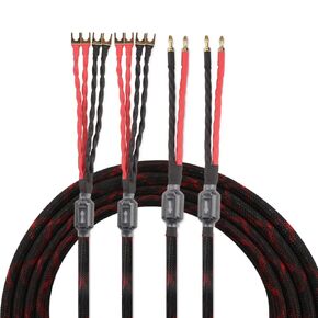 Tertullus OFC Braided Bi-Wire Speaker Cable (2 Banana Plugs - 4 Spade Plugs), 1Pair Set Total 12 Plugs 3M 9.84ft