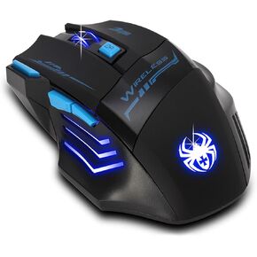 F14 Wireless Gaming Mouse, with Side Buttons, 2400 DPI Bluetooth Gaming Mice, 7 Buttons, Blue LED Backlit, and Pro Optical Sensor, for PC, Laptop