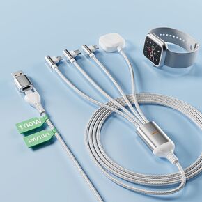 100W USB C Fast Charging Cord for Apple Watch and iPhone 15, Multi Phone and Apple Watch Charger 90 Degree USB C Cable, Travel Charger Cable for Apple Watch iPhone iPad MacBook Galaxy