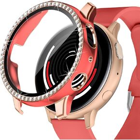 GEAK متوافق مع حافظة ساعة Samsung Active 2 مقاس 40 مم 44 مم مع واقي شاشة، غطاء حماية كامل من الألماس الكريستالي اللامع مع تصميم بحافة فضية وذهبية وردية للنساء والفتيات لساعة Galaxy Active 2 in Kuwait