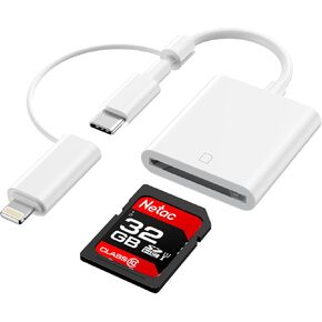 SD Card Reader for iPhone iPad,Belcompany Dual USB-C & Lightning to SD Card Camera Reader,Trail Camera Viewer SD Memory Card Reader Adapter for iPhone15/14/13/12/11/XS/XR/X/8/7/iPad,Plug and Play