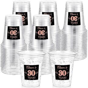 Amyhill 60 Pack 50th Birthday Plastic Cup Bulk 12 oz Rose Gold Cheers to 50 Years Disposable Clear Party Cups Happy Birthday Party Cups for Men Women 50th Birthday Decorations Party Favors Anniversary