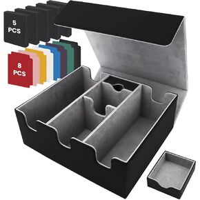 QLOUNI Card Storage Box for Trading Cards, 1900+ PU Leather Magnetic Closure TCG Storage Box, Holds 5 Commander Deck Boxes, Suitable for MTG, YuGiOh, and Sports Cards, with 15 Card Dividers Dice Tray