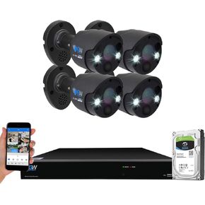 GW Security 2-Way Audio Spotlight 5MP Full-time Color Night Vision PoE Security Camera System, 8 Channel 4K NVR with 4 x 5MP 1920p IP Camera, Thermal PIR Heat & Motion Sensing, Two Way Talk