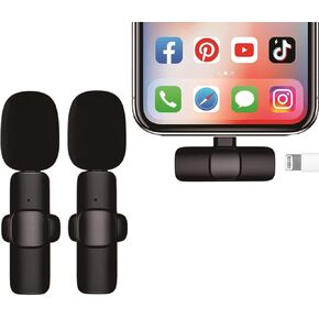 Clip on Microphone, Mics for iPhone, Content Creator Essentials Mini Portable Wireless Lav Mic, Clip on Bluetooth Wireless Lapel Rode Lavalier Microphone for iPhone iPad Microphone for Video Recording in Kuwait