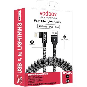 Anti Winding Coiled iPhone Charger Cord 2ft to 8ft Right Angle for iPhone 14/13/12 Plus, Pro, Pro Max,13 (Zebra Black)