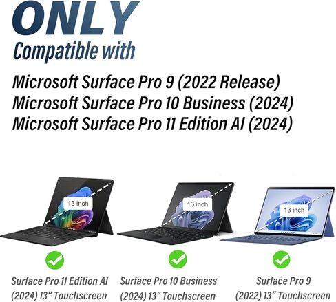 حافظة لوحة مفاتيح بإضاءة خلفية لجهاز Microsoft Surface Pro 11 /Surface Pro 10 /Surface Pro 9 مقاس 13 بوصة، لوحة مفاتيح لاسلكية قابلة للفصل بإضاءة خلفية 3 مناطق مع حامل رفيع وغطاء من البولي يوريثان الفاخر in Kuwait