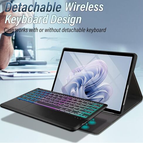 حافظة لوحة مفاتيح بإضاءة خلفية لجهاز Microsoft Surface Pro 11 /Surface Pro 10 /Surface Pro 9 مقاس 13 بوصة، لوحة مفاتيح لاسلكية قابلة للفصل بإضاءة خلفية 3 مناطق مع حامل رفيع وغطاء من البولي يوريثان الفاخر in Kuwait