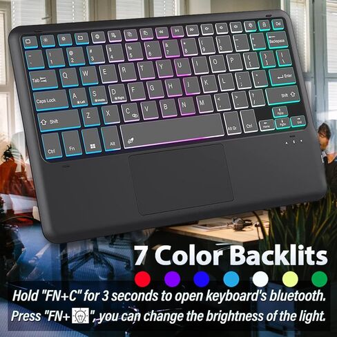 حافظة لوحة مفاتيح بإضاءة خلفية لجهاز Microsoft Surface Pro 11 /Surface Pro 10 /Surface Pro 9 مقاس 13 بوصة، لوحة مفاتيح لاسلكية قابلة للفصل بإضاءة خلفية 3 مناطق مع حامل رفيع وغطاء من البولي يوريثان الفاخر in Kuwait