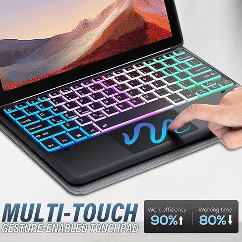 حافظة لوحة مفاتيح بإضاءة خلفية لجهاز Microsoft Surface Pro 11 /Surface Pro 10 /Surface Pro 9 مقاس 13 بوصة، لوحة مفاتيح لاسلكية قابلة للفصل بإضاءة خلفية 3 مناطق مع حامل رفيع وغطاء من البولي يوريثان الفاخر in Kuwait