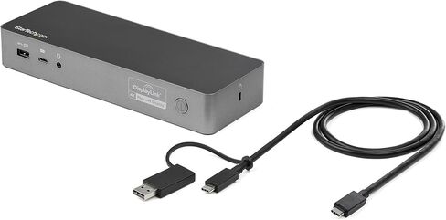 قاعدة توصيل عالمية للكمبيوتر المحمول StarTech.com، قاعدة توصيل USB-C/USB-A هجينة، Dual 4K DP/HDMI، 60 وات PD، Mac/Windows/Chrome OS، NIC (متجدد)، أسود، رمادي فلكي in Saudi Arabia