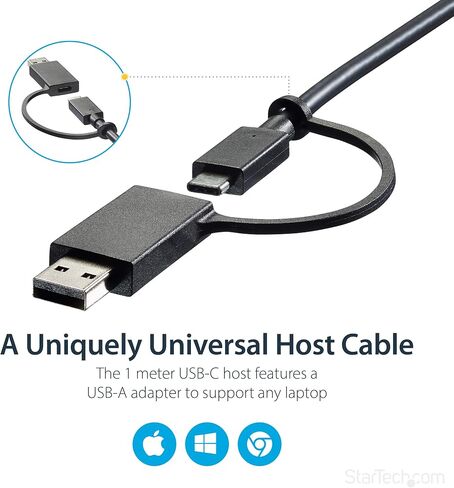 قاعدة توصيل عالمية للكمبيوتر المحمول StarTech.com، قاعدة توصيل USB-C/USB-A هجينة، Dual 4K DP/HDMI، 60 وات PD، Mac/Windows/Chrome OS، NIC (متجدد)، أسود، رمادي فلكي in Saudi Arabia
