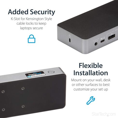 قاعدة توصيل عالمية للكمبيوتر المحمول StarTech.com، قاعدة توصيل USB-C/USB-A هجينة، Dual 4K DP/HDMI، 60 وات PD، Mac/Windows/Chrome OS، NIC (متجدد)، أسود، رمادي فلكي in Saudi Arabia