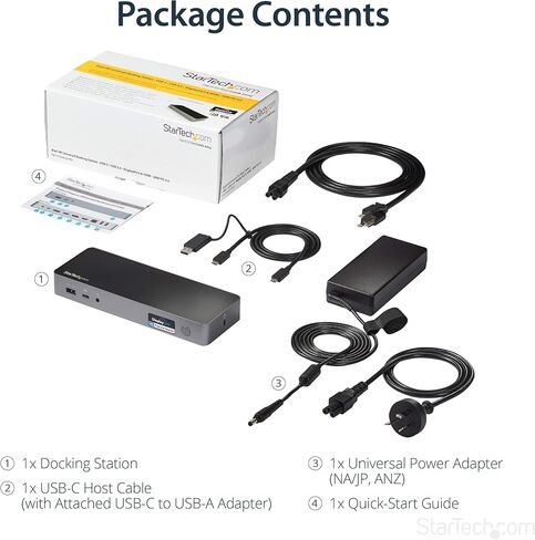 قاعدة توصيل عالمية للكمبيوتر المحمول StarTech.com، قاعدة توصيل USB-C/USB-A هجينة، Dual 4K DP/HDMI، 60 وات PD، Mac/Windows/Chrome OS، NIC (متجدد)، أسود، رمادي فلكي in Saudi Arabia