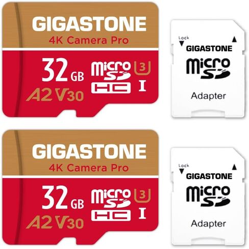 [استعادة بيانات مجانية لمدة 5 سنوات] بطاقة Gigastone 32 جيجابايت 2-Pack Micro SD، كاميرا 4K Pro، فيديو UHD لـ GoPro، كاميرا الحركة، Wyze، DJI، Drone، R/W حتى 95/35 ميجابايت/ثانية بطاقة ذاكرة MicroSDHC UHS- أنا U3 A2 V30 in Kuwait