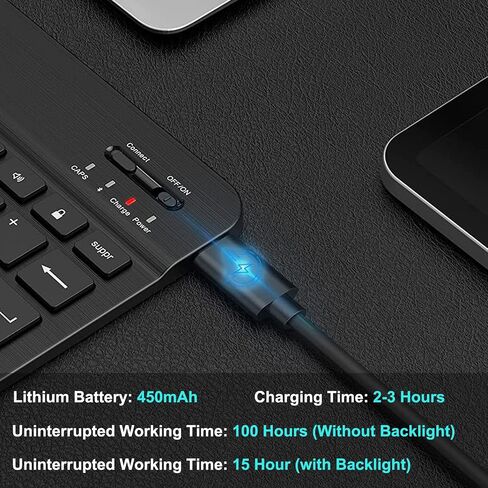 لوحة مفاتيح بلوتوث 3.0 لاسلكية قابلة للحمل بإضاءة خلفية بألوان قوس قزح 7 ألوان خفيفة لأجهزة iOS iPad Pro وAir وMini وAndroid وWindows Tablet PC والهواتف الذكية، بطارية مدمجة قابلة لإعادة الشحن (أبيض) in Saudi Arabia